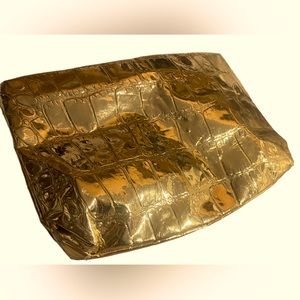 VINYL-VINTAGE  POSH GOLD SKIN-LOOK CLUTCH GOLD SHINY MATERIAL STUNNING FIND